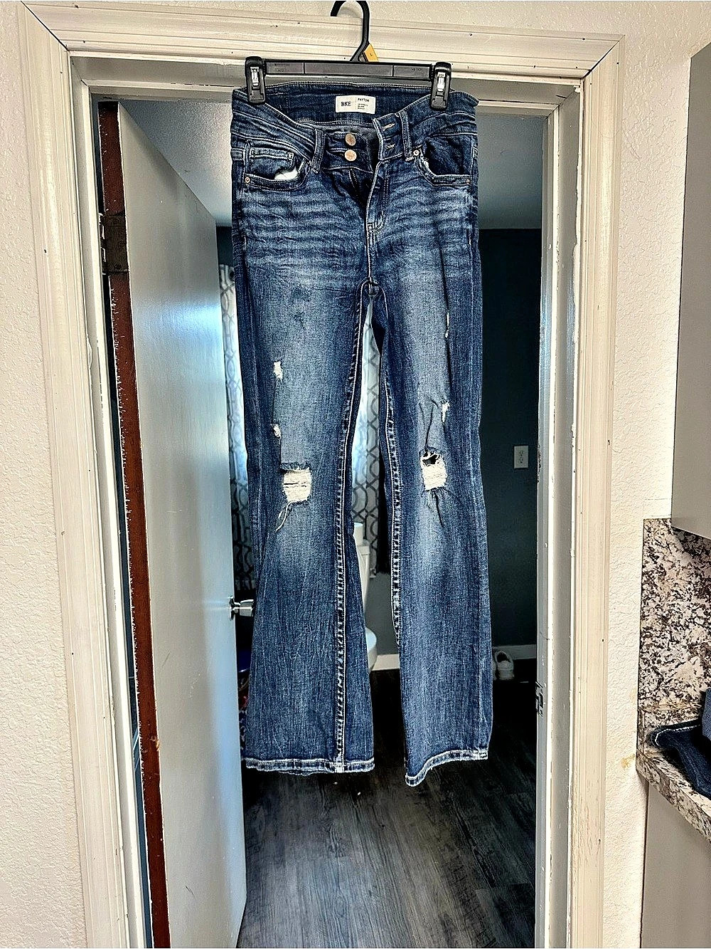 BKE Payton Distressed Straight Leg Jeans in Blue